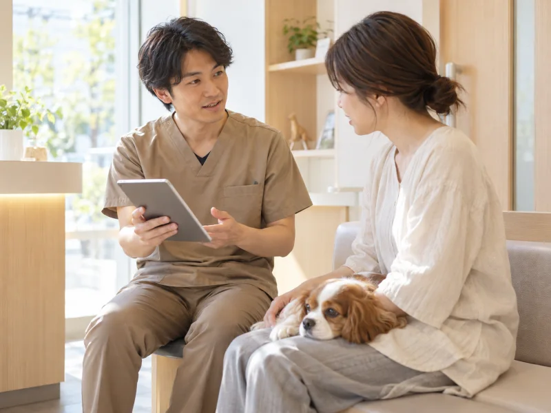 飼い主と獣医師が犬について話すイメージ